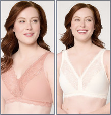 Breezies Soft Support Lace Wirefree Unlined Bra Set of 2 Tonal XL New