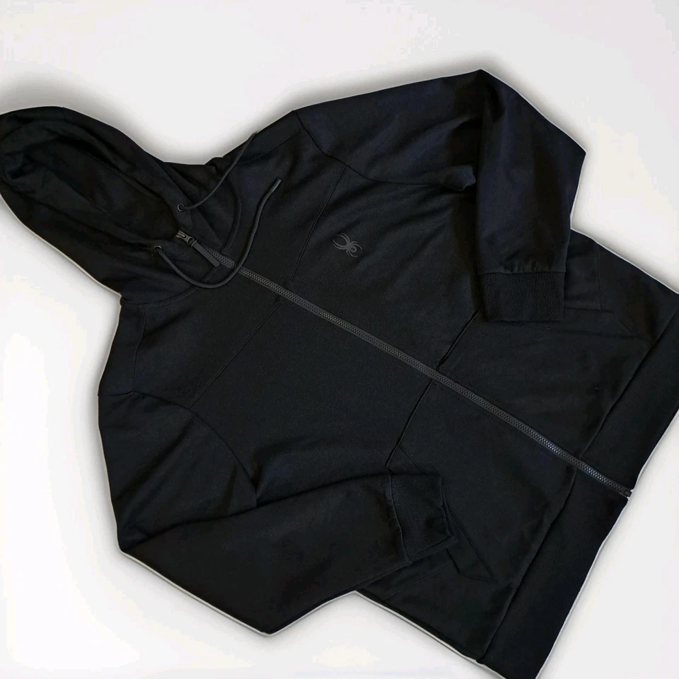 Sudadera con capucha Spyder negra con cremallera completa bolsillos elásticos talla grande para hombre Foto 2 de 4