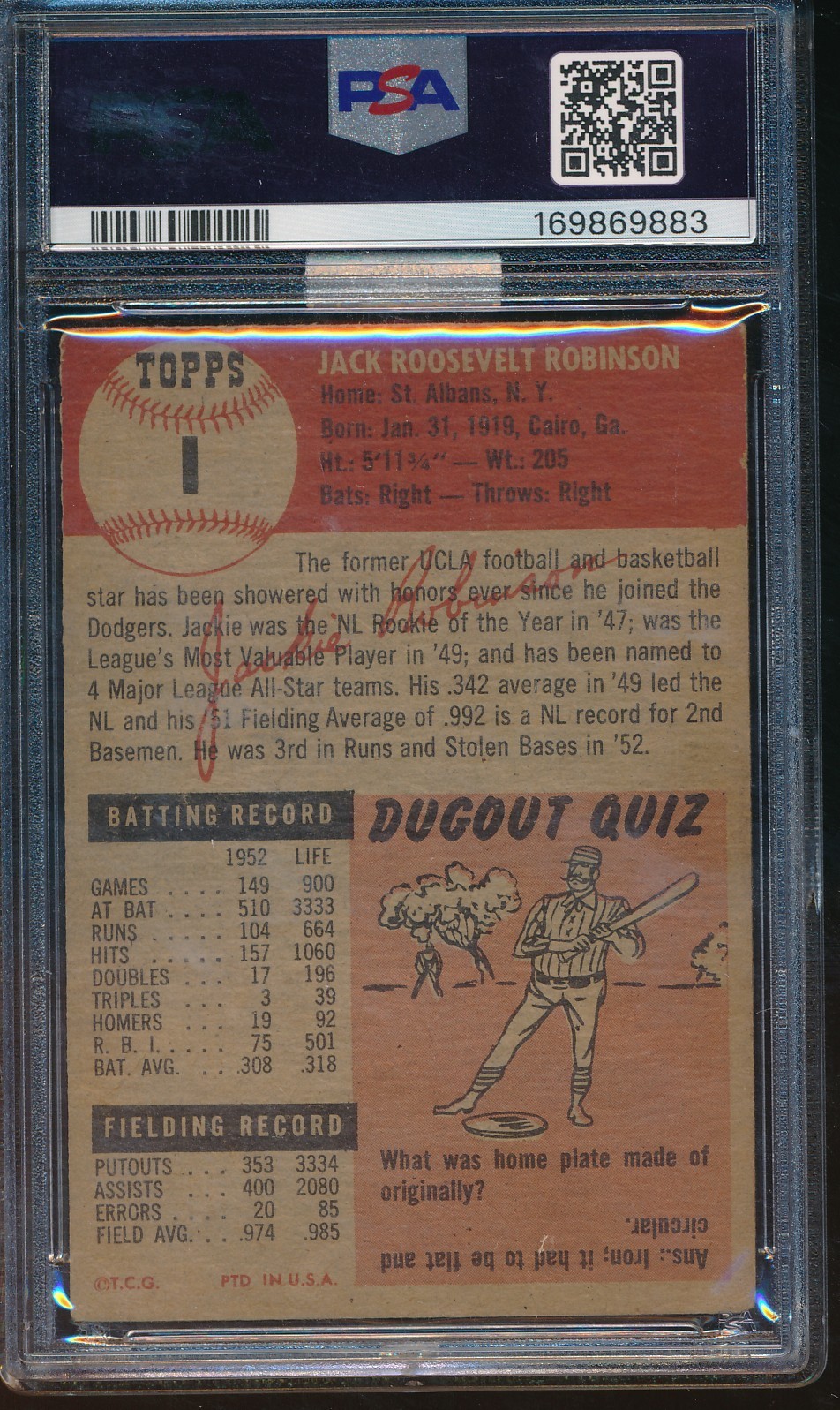 1953 Topps 1 Jackie Robinson PSA 2 MBA Bronze 169869883 view 2