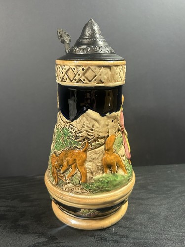 Vintage German Beer Stein w/ Pewter Lid & Music Box - Bavarian Scene Germany - Picture 5 of 10