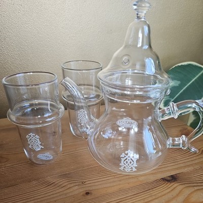 Kleine Marokkanische Glas Teekanne mit 2 Tassen Deko Set Marokko Neu