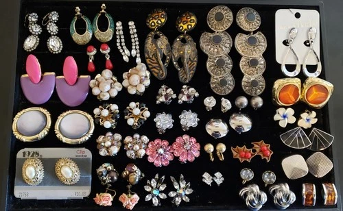 vintage costume jewelry clip on earrings Lot