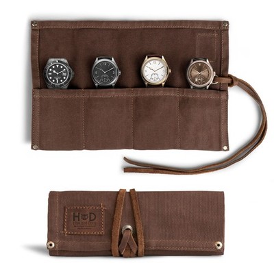 Travel Watch Roll Organizer Waterproof Waxed Canvas - 4 Slots for Easy Carry