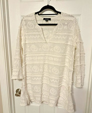 Karen Kane Off-white  Embroidered Cotton Tunic  Medium