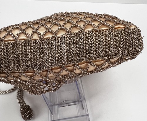 VTG SHARMARK Knot Knots Gold Beaded Mesh Crossbody Bag Evening Out Party Purse - Picture 8 of 24