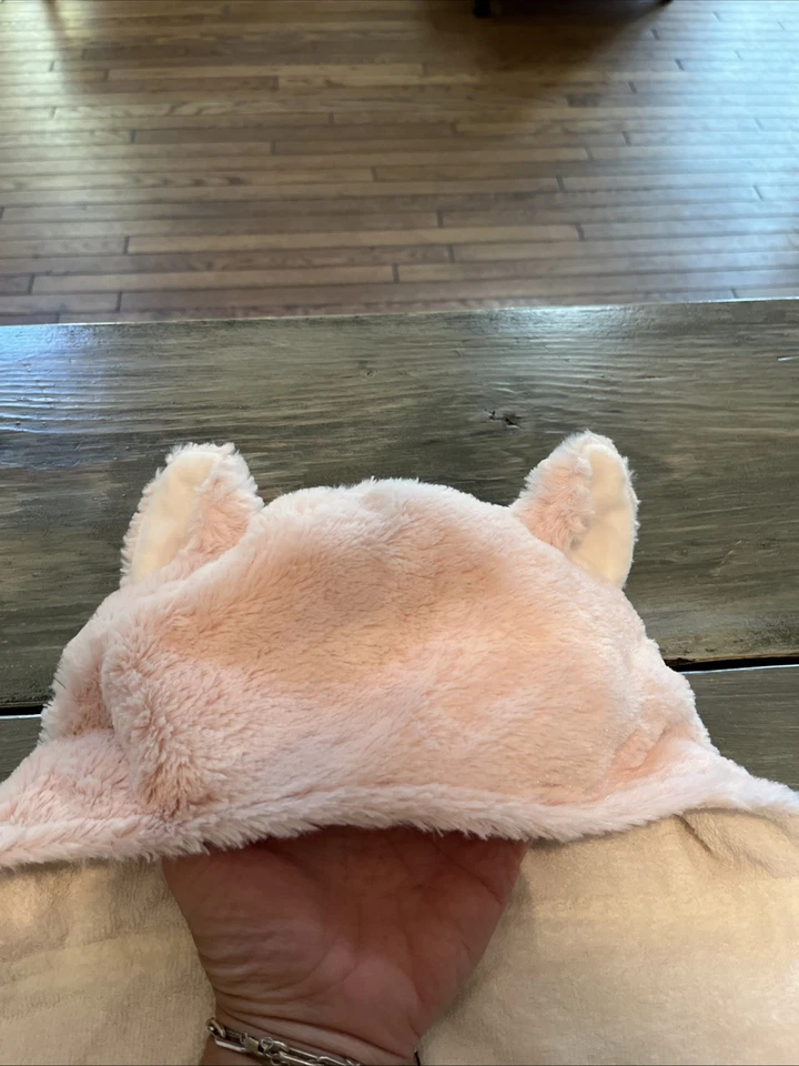 Toalla con capucha Pottery Barn Kids de piel sintética Minky Baby rosa claro oso gato Foto 2 de 4