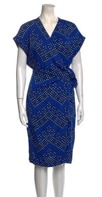 DVF Diane von Furstenberg Blue with White Dots Silk Wrap Dress US Size 14