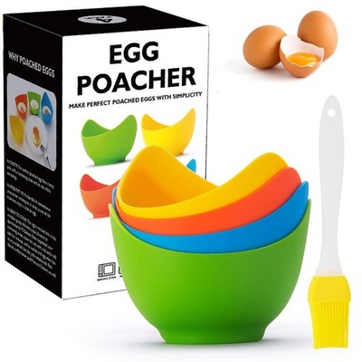 4 Pcs Silicone Egg Poacher Cups, Poached Yellow / Orange / Blue / Green 