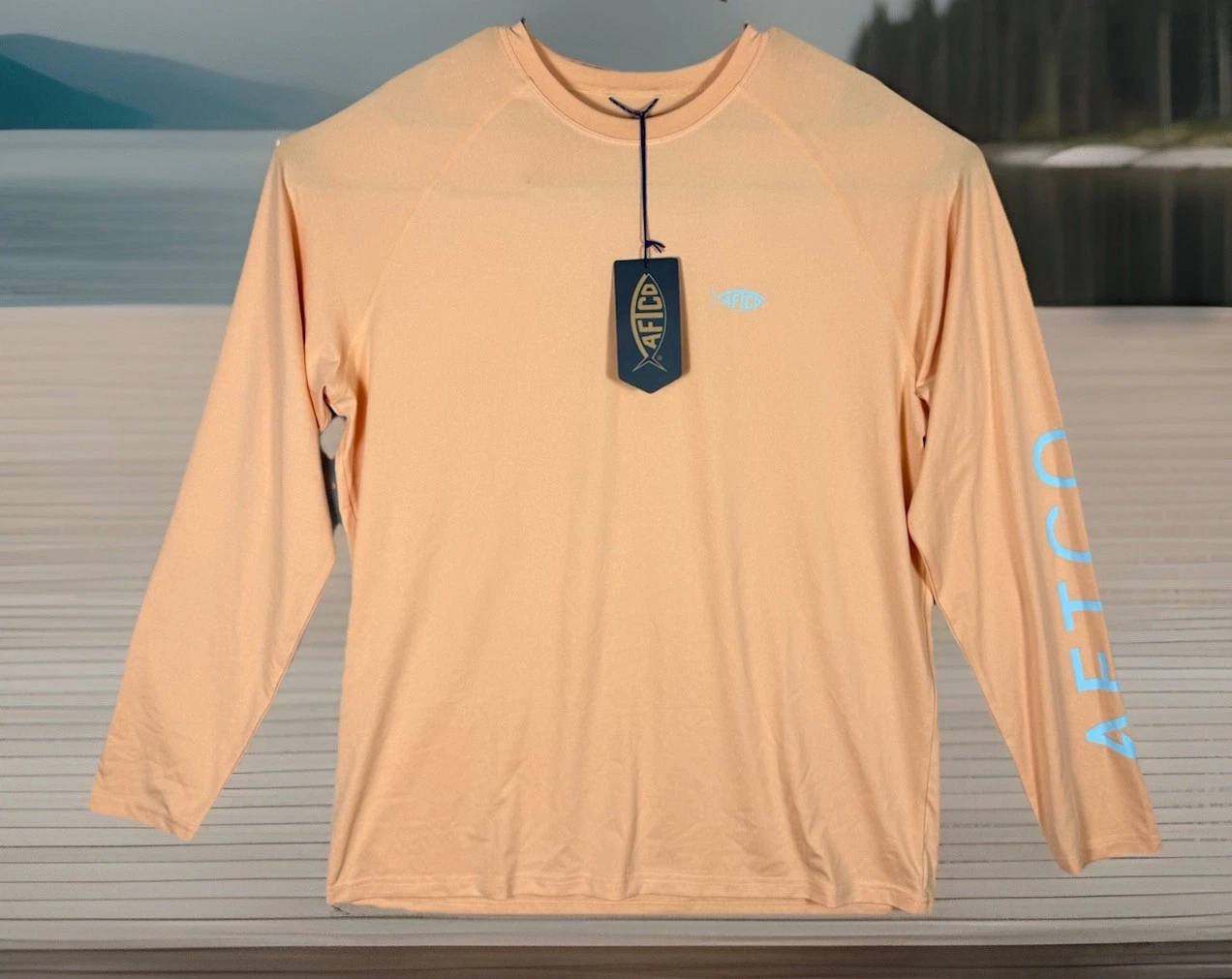 NEW AFTCO Mens Large Shirt Long Sleeve Sun Protection Fishing Coral Orange