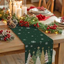Christmas Table Runner 13x72 Inch, Xmas Trees Snowflakes Winter Holiday Decorati