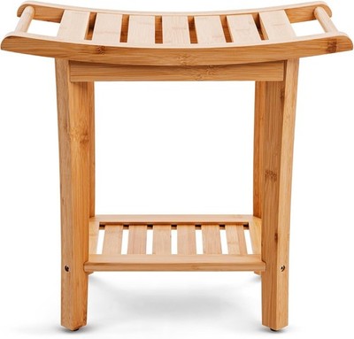 Bamboo Shower Bench with Storage Shelf, Shower Stool for Inside Shower, Water...