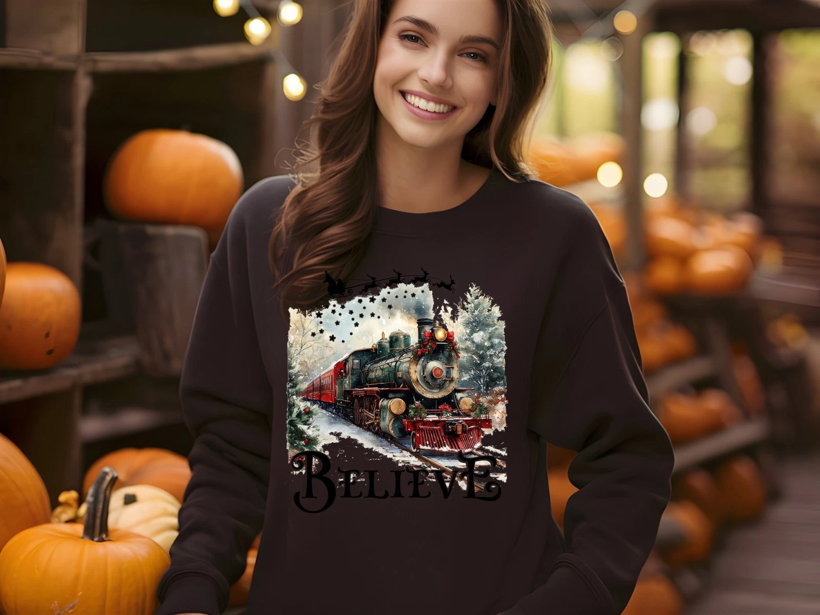 Christmas Train Sweatshirt Holiday Crewneck North Pole Express Gift