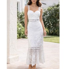 PrettyLittleThing White Embroidered Lace Midi Dress Sweetheart Neck NWT Size 0