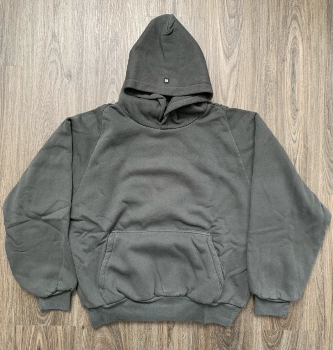 YEEZY GAP BALENCIAGA 55 Logo Shrunken Hoodie Black - Size LARGE