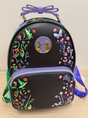 Loungefly Wicked Mini Backpack Floral Bow Black Purple Green w/ Bag Charm