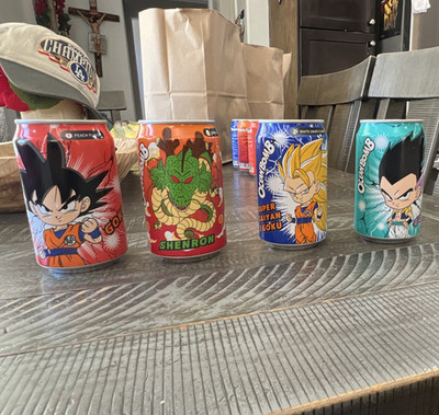 Ocean Bomb Dragon Ball Z Soda 4-Can Set Goku.Shenron Gotenks Peach collectible ￼