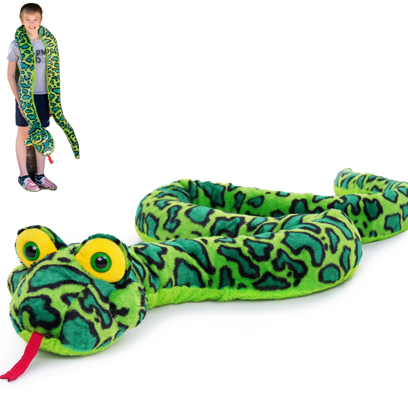 98 Inch Giant Snake Stuffed Animal Long Snake Plush, Green Boa Constrictor Pl...