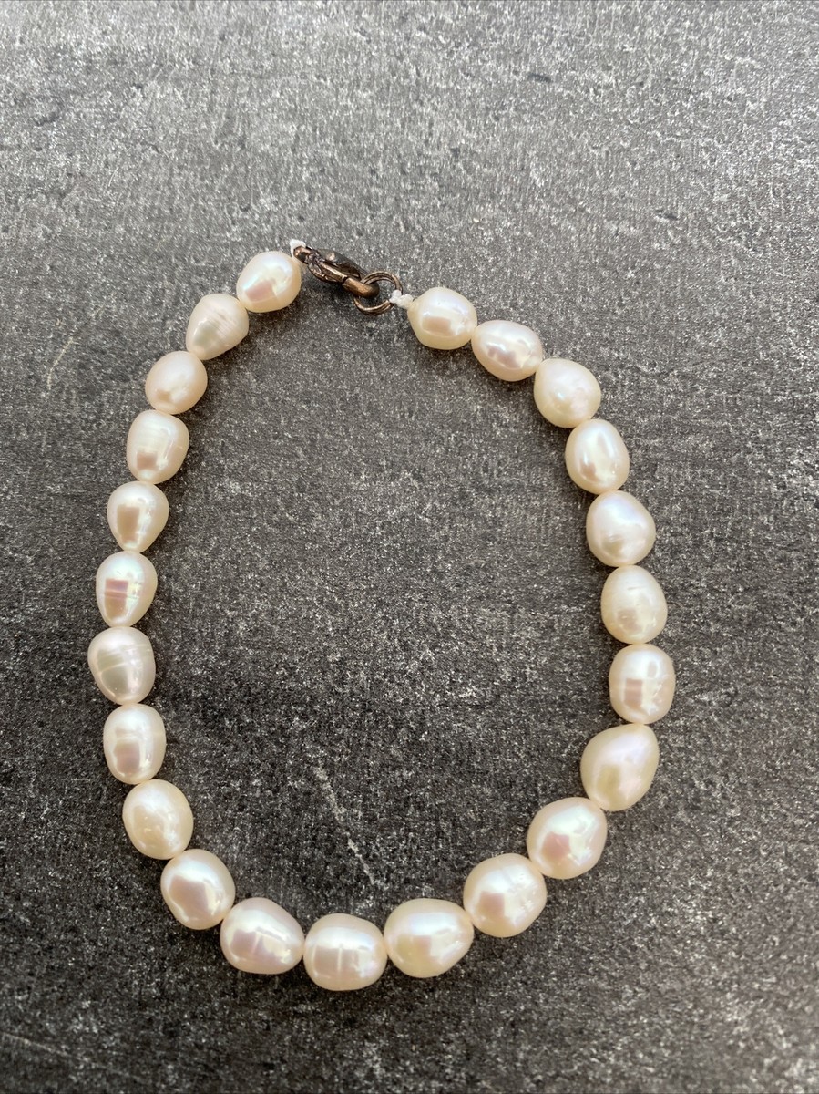 Bracelet Ancien En Perles De Culture - Fermoir Argenté, Bijou Femme Vintage Occasion