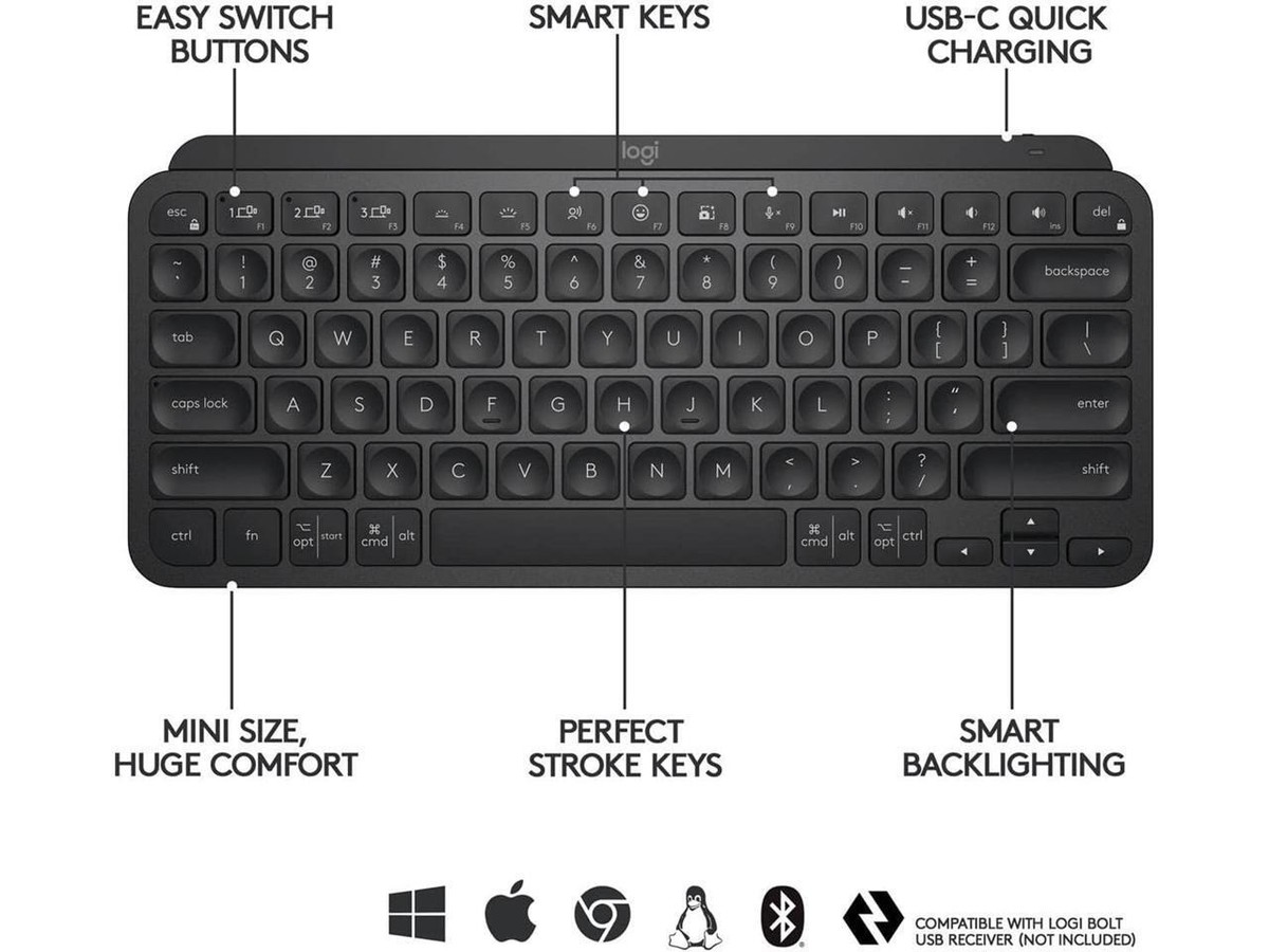 Logitech MX Keys Mini 920-010475 Black Wireless Keyboard | eBay