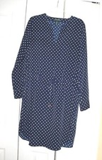 Women~RALPH LAUREN~NAVY BLUE WHITE POLKA DOTS~POCKETS~LONG SLEEVE DRESS Size 10