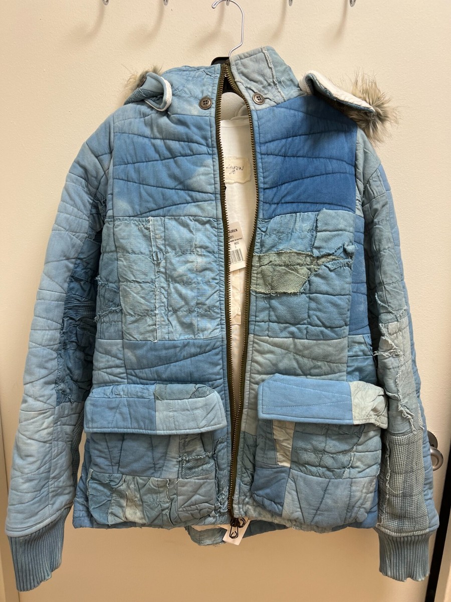 GREG LAUREN Scrapwork Faux Fur-Trimmed Quilted Cotton Hooded