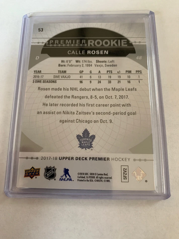 17/18 UD Premier Rookie Calle Rosen Hockey Card #53 393/399 - Image 4 of 4