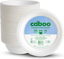 Disposable Bamboo Paper Bowls, 125 Pack of 14 Ounce Sturdy Biodegradable Bowls,