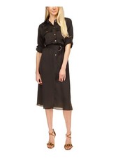 MICHAEL MICHAEL KORS Womens Black Distressed Button Top Sleeve Shirt Dress S