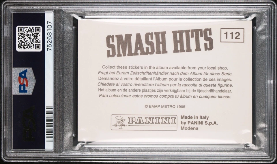 PSA 10 Pulp Rookie Card 1995 Panini Smash Hits Stickers Jarvis Cocker Band 90s - Image 2 of 2