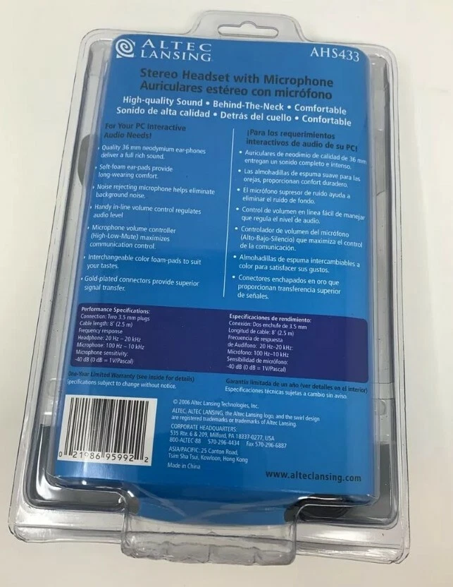 Altec Lansing AHS-433 PC Stereo Headset, Microphone, VoIP, Gaming, Skype New - Image 4 of 4