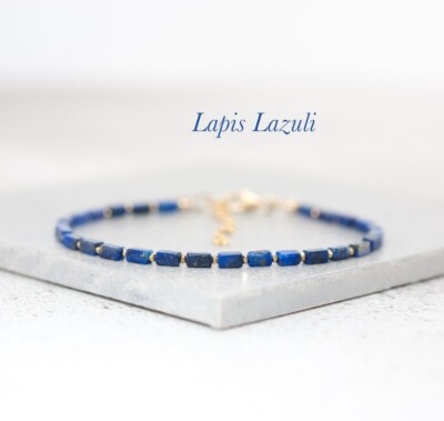 Nature Lapis Lazuli Rectangle Shape Beads Gold Filled Handmade Bracelets 6-8''