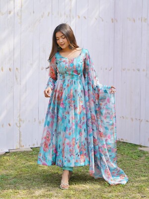 anarkali fashion dress Dark Green Silk Anarkali Suit With Floral Print