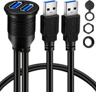 2 Ports Dual USB 3.0 Male to USB 3.0 Female AUX Flush Mount Car Mount Extension 