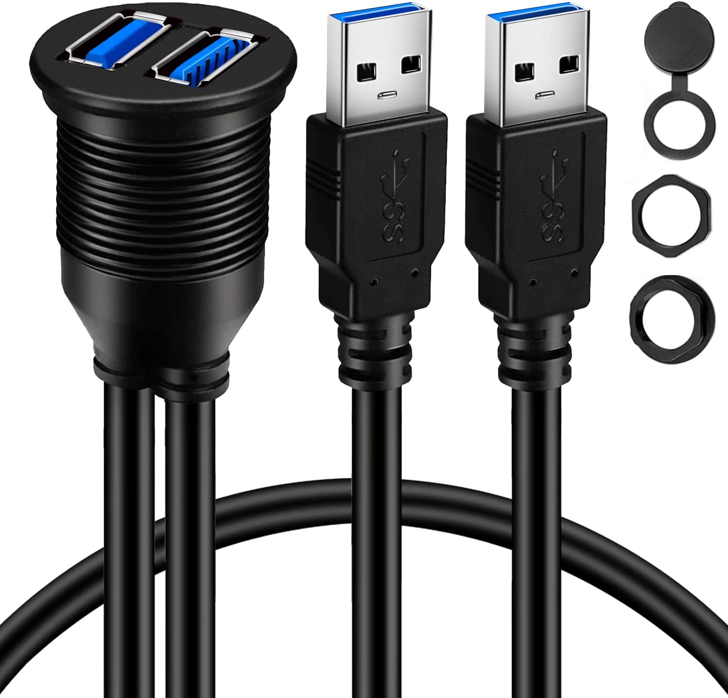 2 Ports Dual USB 3.0 Male to USB 3.0 Female AUX Flush Mount 