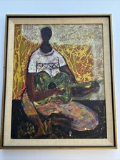 MID CENTURY PAINTING MUSICIAN GUITAR PLAYER MODERNISM ABSTRACT EXPRESSIONISM