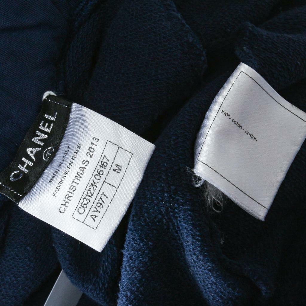 CHANEL Womens Navy Dark Blue Cotton White LOGO Hooded CHANEL Womens Navy Dark Blue Cotton White LOGO Hooded