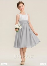 Girls Dress Sz 14 Girls Jr Chiffon Bridesmaid Party Dress A Line Gray  White