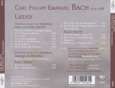 CARL PHLIPP EMANUEL BACH: LIEDER NEW CD