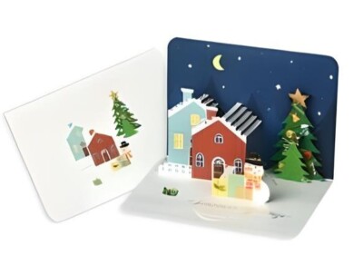 Merry Christmas Holiday Night 3D Pop Up Holiday Invitation Paper Greeting Card 