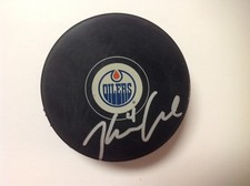 Keegan Lowe Signed Autographed Edmonton Oilers Hockey Puck b