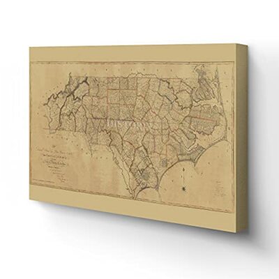 1808 North Carolina Map Art -  Canvas Wrap Vintage Map of NC Wall Art Poster