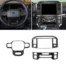 Carbon Fiber Interior Steering Wheel GPS Cover Trim Kit For Ford F150 2021+ 3pcs