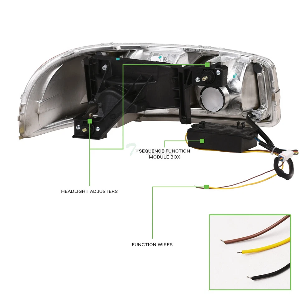 Topline For 1999-2006 Sierra Switchback Sequential LED Strip Headlights - Chrome - Image 4 of 4