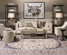 Authentic 400 KPSI Esfahaan Hand Knotted Wool & Silk Area Rug Cream 8'5" x 11'9"