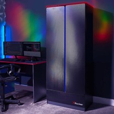 X ROCKER Carbon-Tek RGB 2 Door Wardrobe Shelf Drawer Bedroom Storage - BLUE