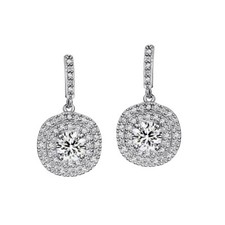 Sterling Silver Pin Long Halo Cluster Paved CZ Teardrop Droplet Stud Earrings