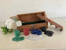 12 ⚜️ Jouet Jeu Ancienne Boite en Bois, 76 Jetons de Poker en plastique Vintage