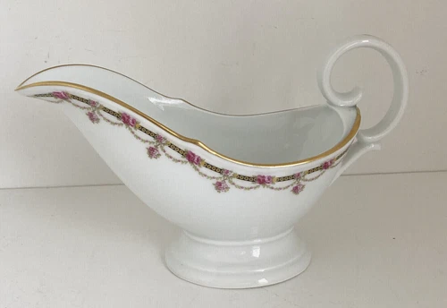 Gravy Boat Limoges Porcelain Roses Gold Rim Chastagner Louis Seize Style Versailles