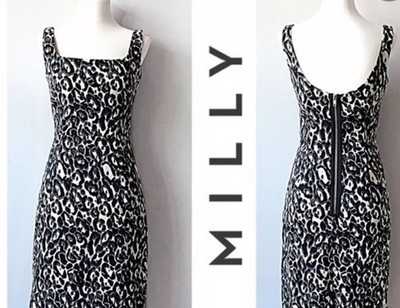NWT Milly Black & White Leopard Print Sleeveless Sheath Dress, Size 2