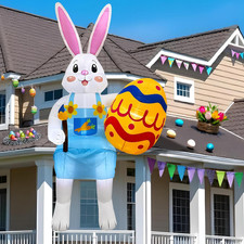 8FT Easter Inflatables Outdoor Decorations, Sitting Bunny with Eggs Holiday Deco
